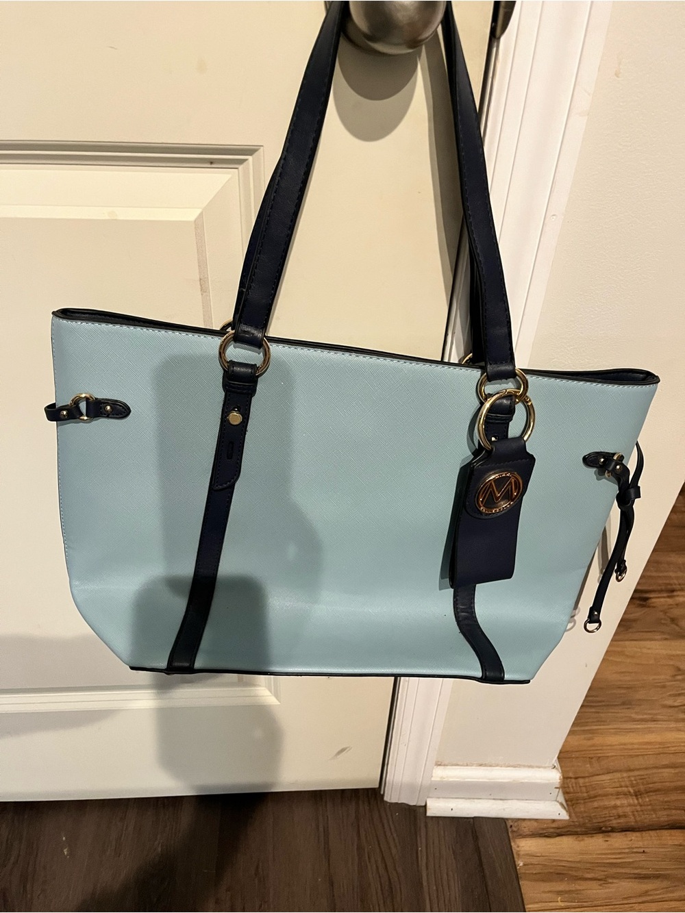 MK Boutique Light Blue Tote with Navy Accents